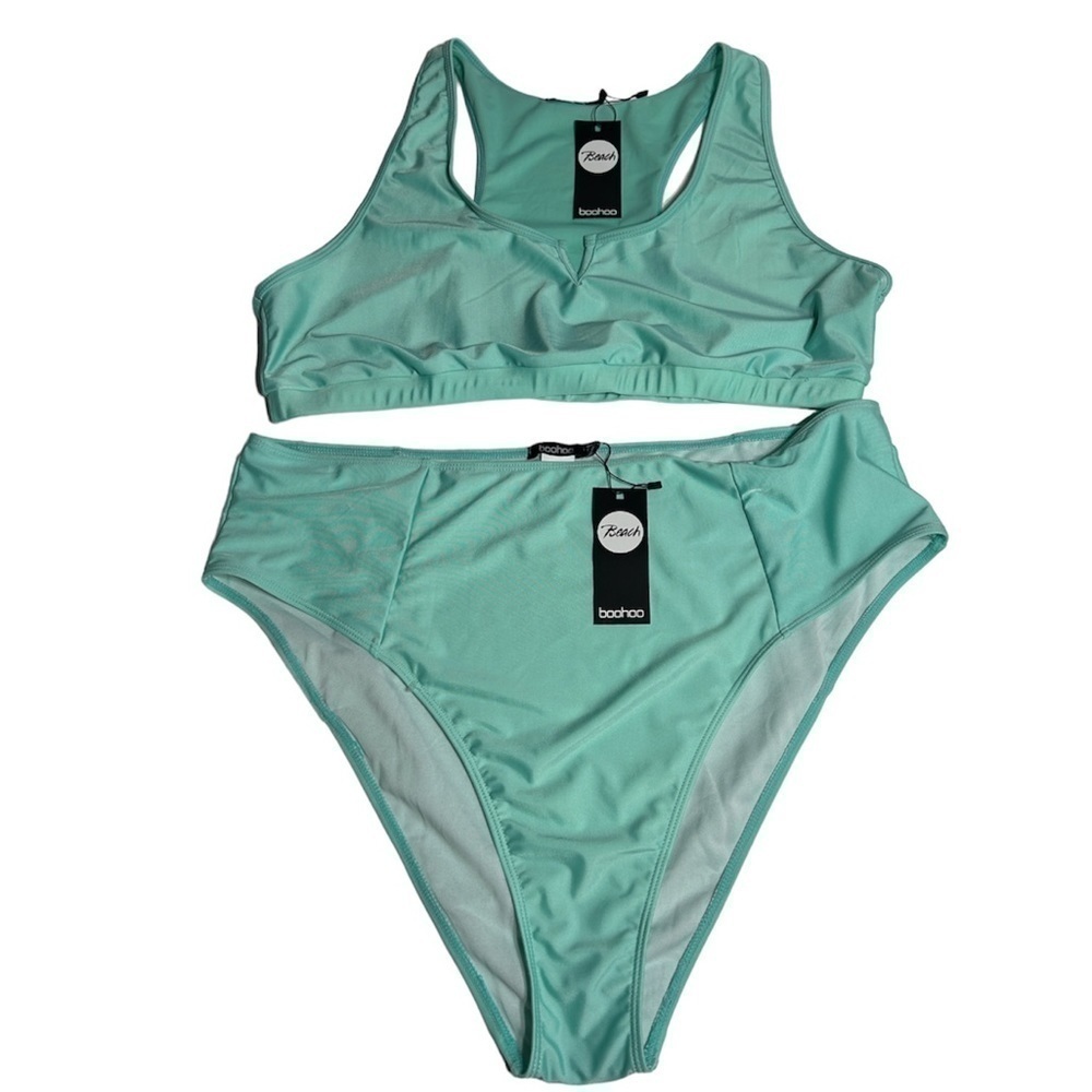 Boohoo plus essentials notch neck bikini top & high waisted bikini brief size 18
